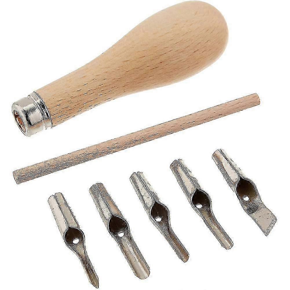Lino Block Carving Tools - 5 Blades & Wood Handle for Rubber Stamp Making