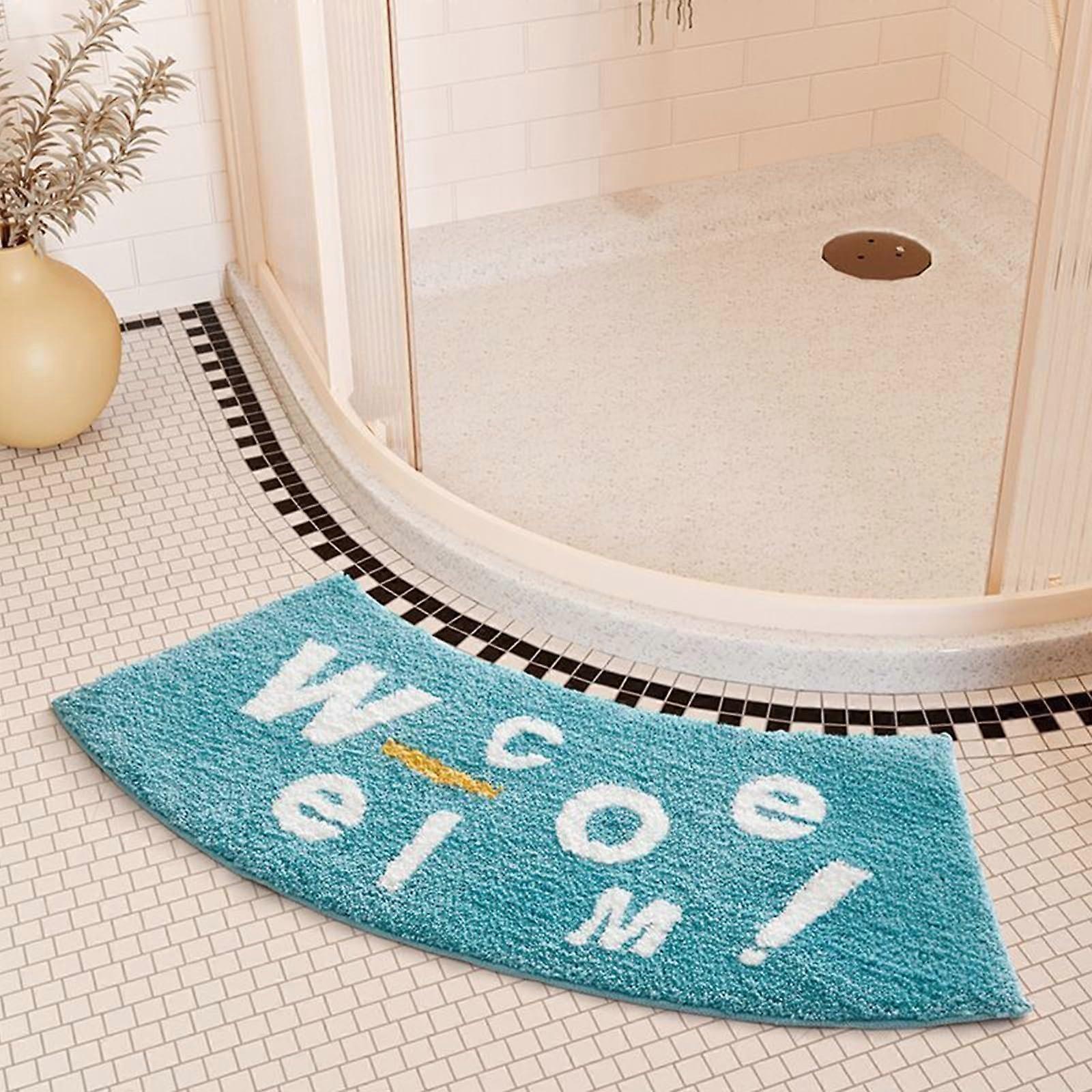 Shower Mat Semi-Circular Non-Slip Microfibre Washable Corner Mat 40x75 cm Color F High Pile Round Design