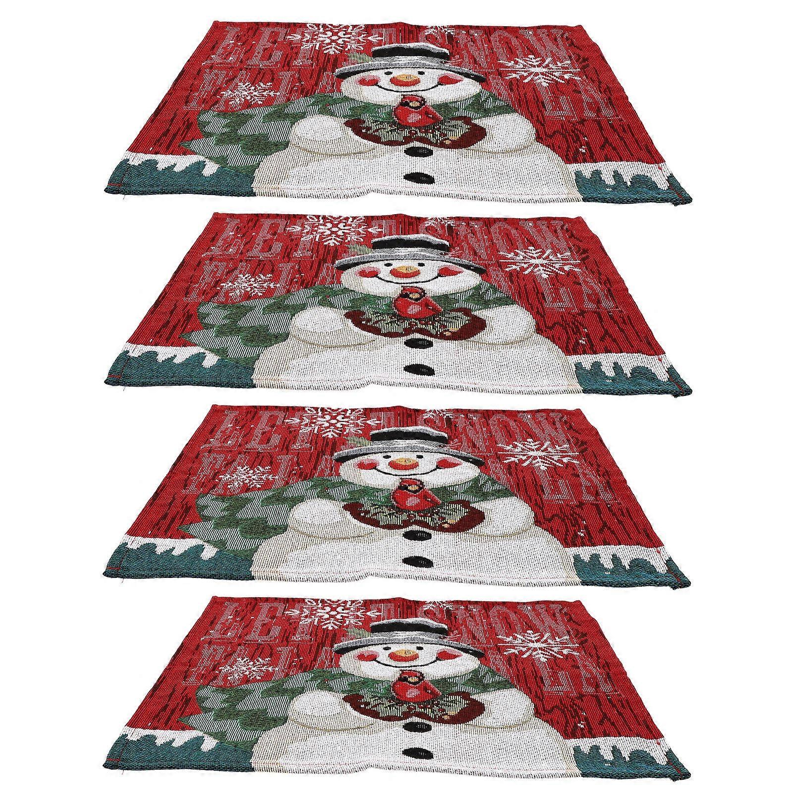 Table Mat Creative Christmas Placemats Rectangular Dark Red Cotton Linen Table Protection 4Pcs