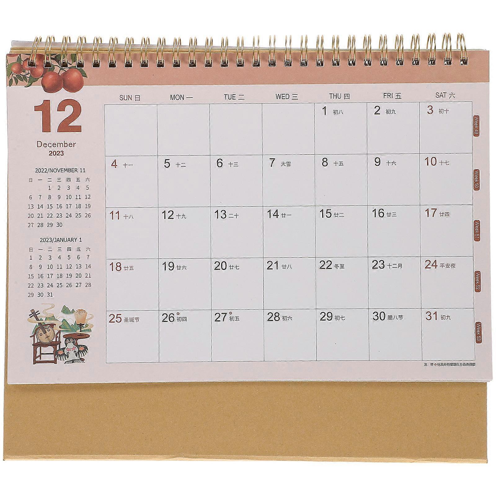 Standing Style Calendar Desk Standing Calendar School Daily Planning Triangular Base Paper Scheduling 1Pcs