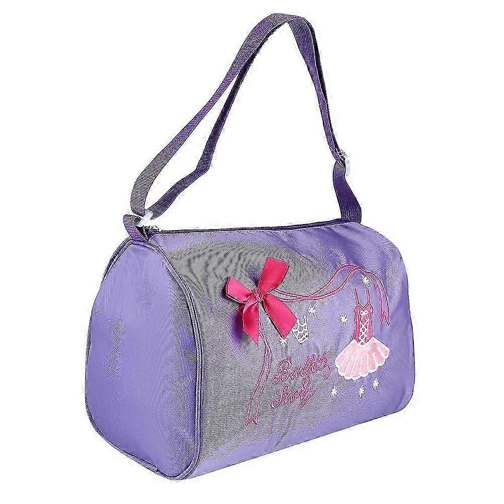 女の子の子供のダンスバレエスイムバッグバックパック刺繍トートバッグ(パープル)