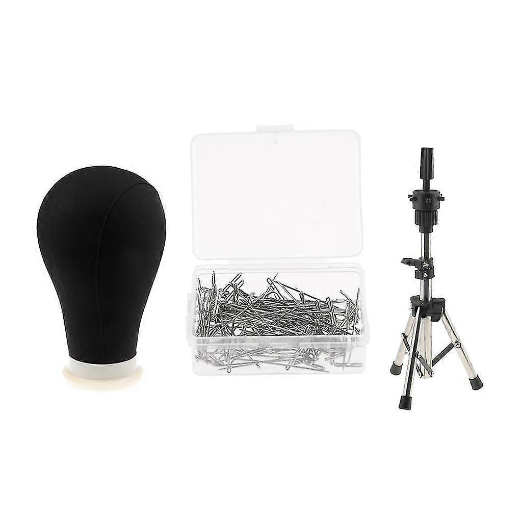 22' Wig Canvas Block Mannequin Head+Adjustable Tripod Holder Stand + T Pins