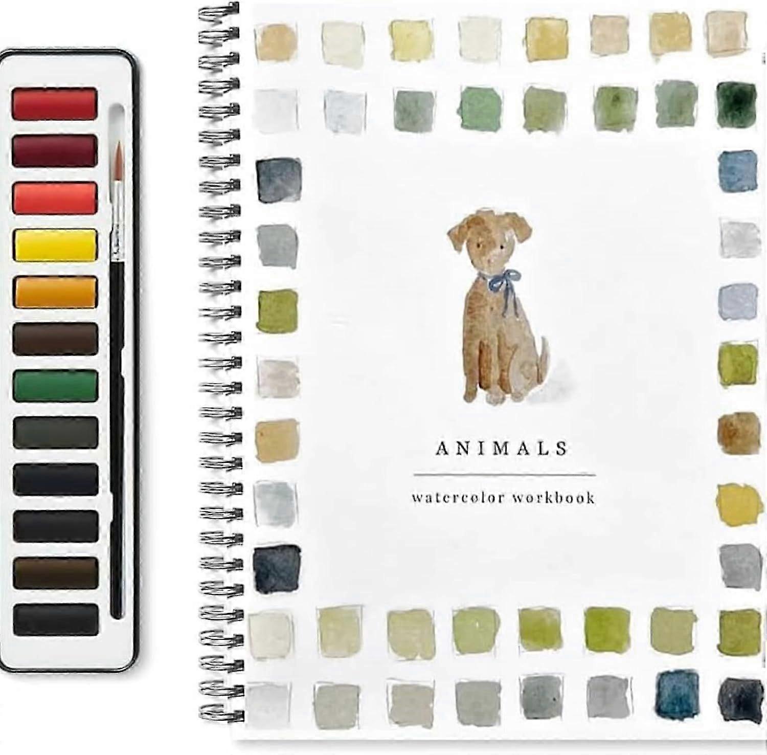 Watercolor Workbook for Beginners, 12-Color Paint Set with Brush, Art Craft Kit for Kids-JC