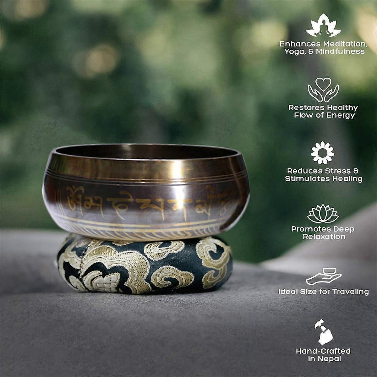 2X Tibetan Singing Bowl Set with Dual-End Stroker Cushion Handcrafted in Nepal for Meditation He