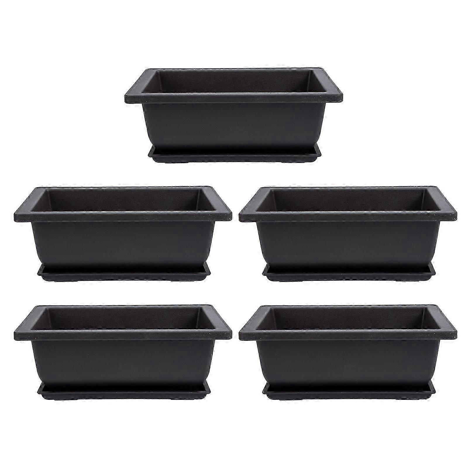 5 Sets Rectangular Planter Flower Container Pots Plant Flower Pot Decorative Planter Dwarf Trees Planter Drainage Tray