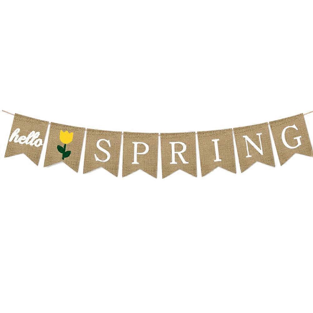 Pennant Banner Spring Festival Couplet Hello Spring Backdrop Banner Party Supplies Triangular Flags Khaki 1Set