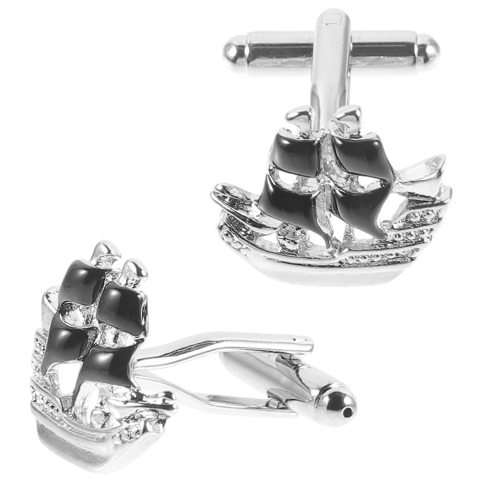 Cufflinks For Men Sailboat Shape Cufflinks Decorative Shirt Cufflinks Small Cuff Links Black 2.5x2cm Firm Attachment 1 Pair
