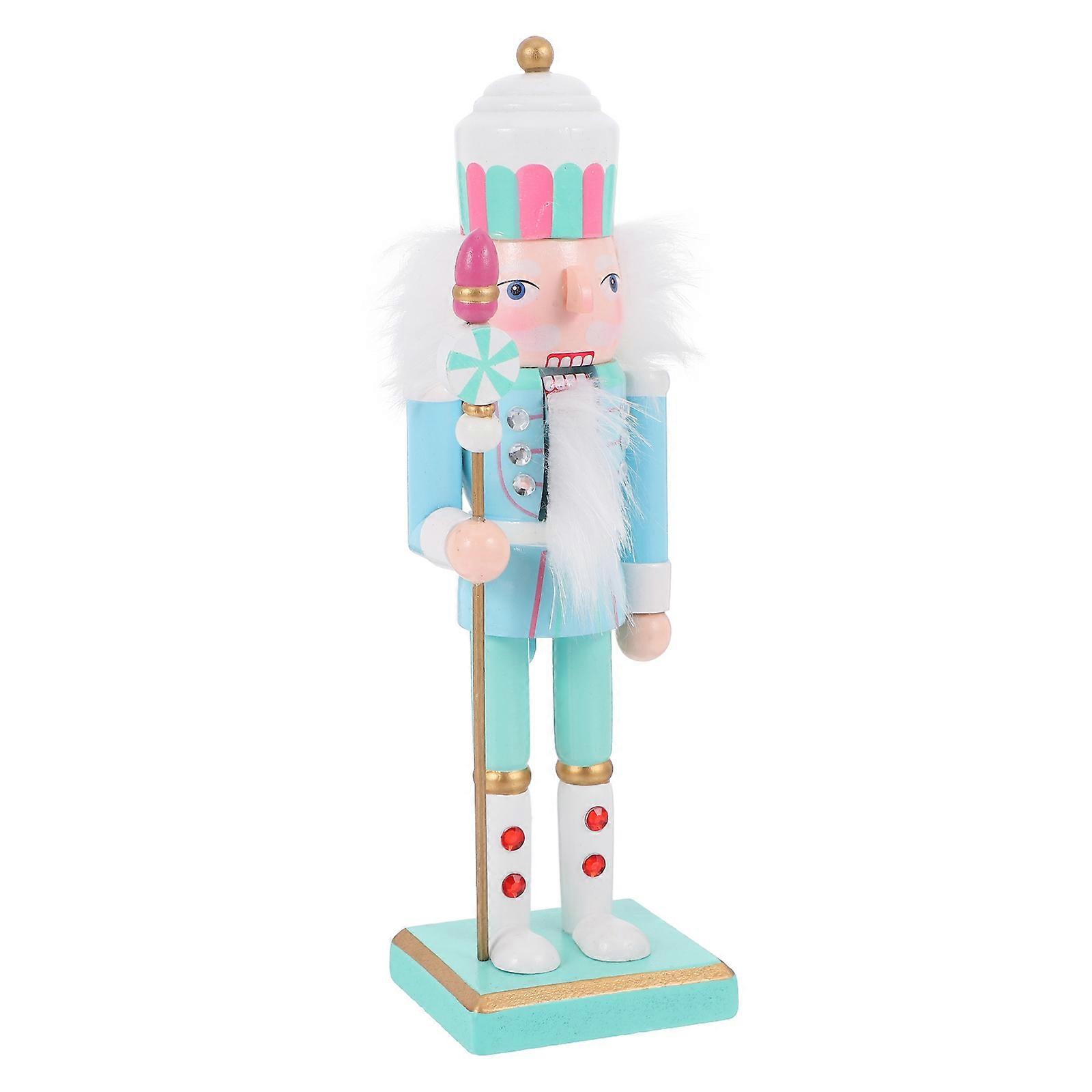 Nutcracker Ornament Wooden Decorative Nutcracker Soldier Figure Tabletop Cabinet Display Sky-Blue 25.50X7.50X6.50CM 1Pack