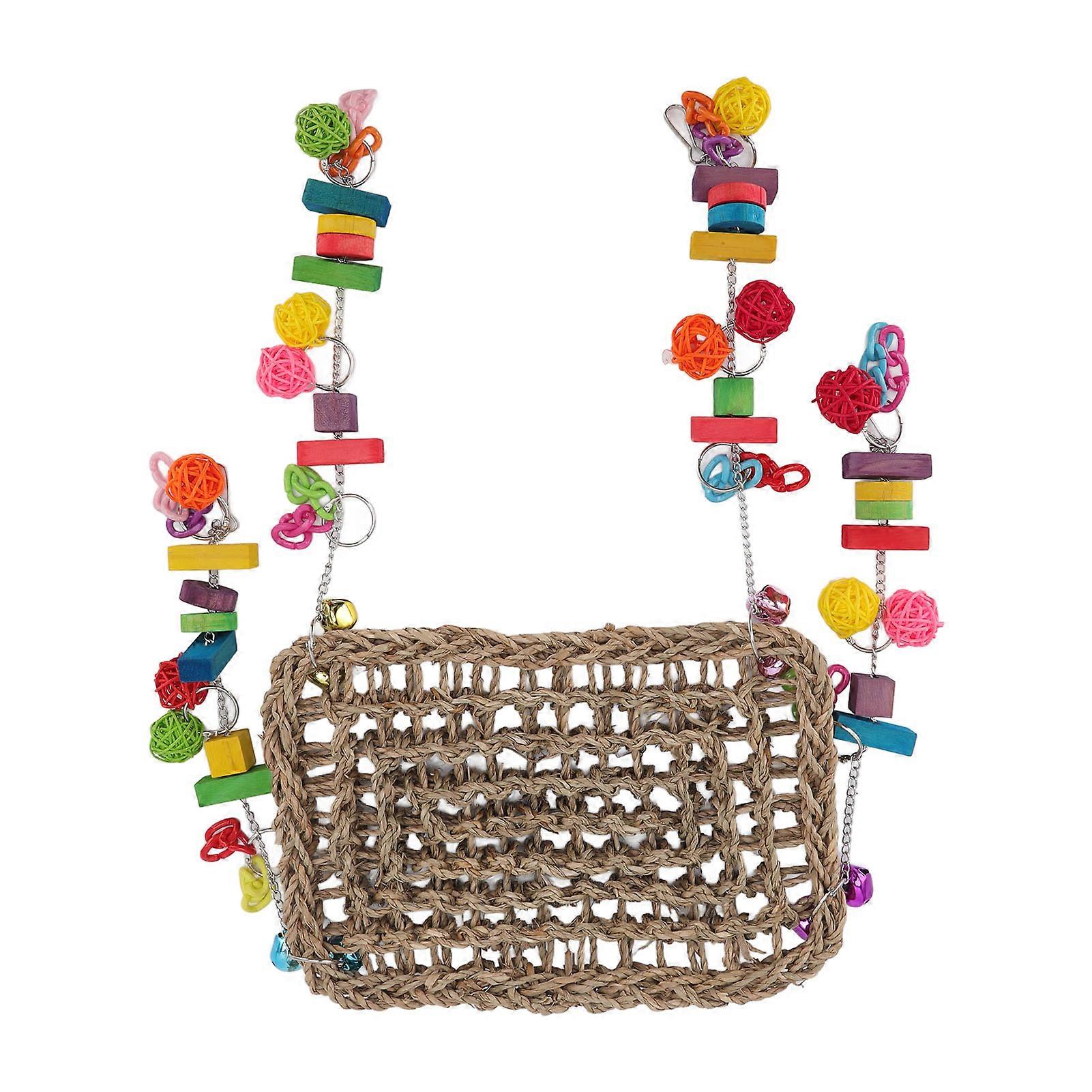 Parrot Hammock Swing Mat Bird Climbing Hammock Swing Mat with Colorful Chewing Toys for Lovebird Finch Conure Cockatiel