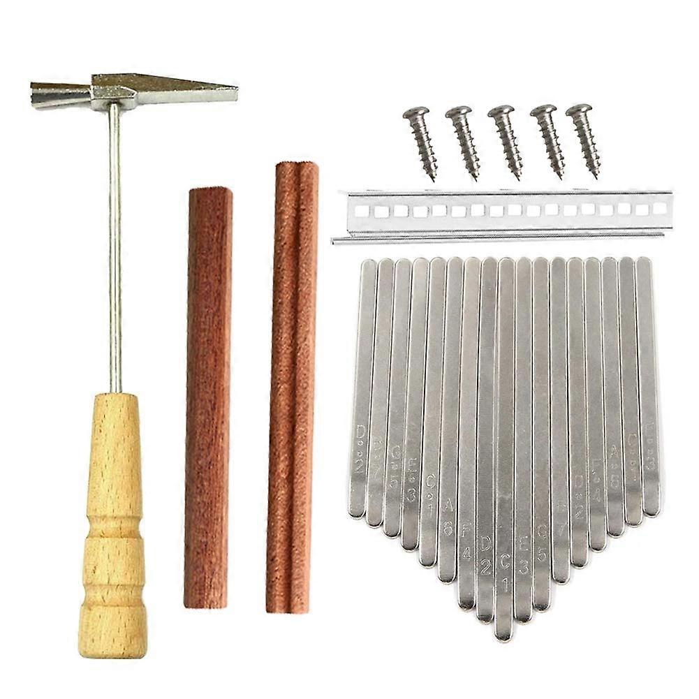 17 Key Kalimba DIY Accessories Set For Thumb Piano, Key-Shaped Wooden Bridge And Wooden Handle Hammers