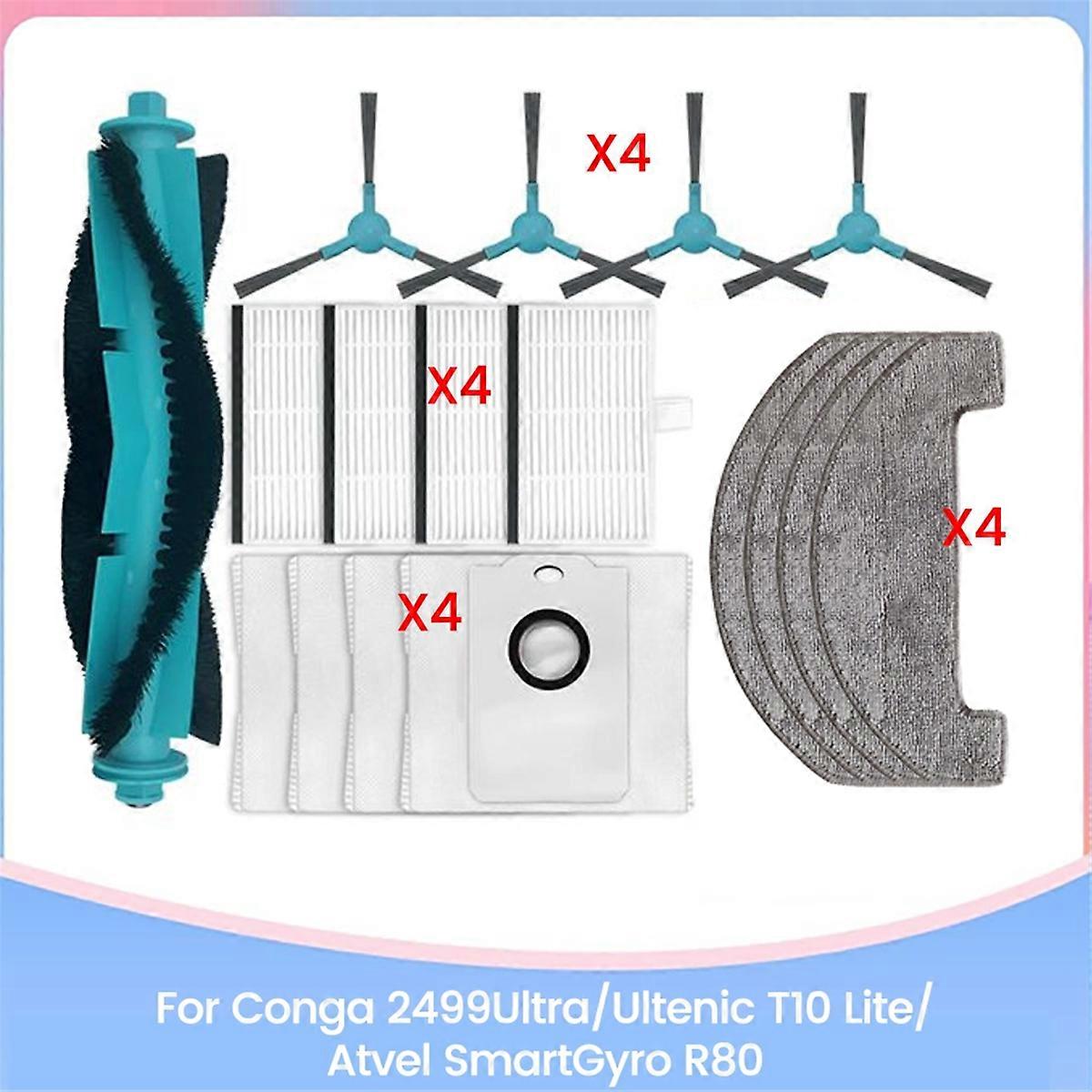 For Conga 2499Ultra/Ultenic T10 Lite/Atvel SmartGyro R80 Replacement Parts Brush Hepa Filter Dust Bag Mop Cloth