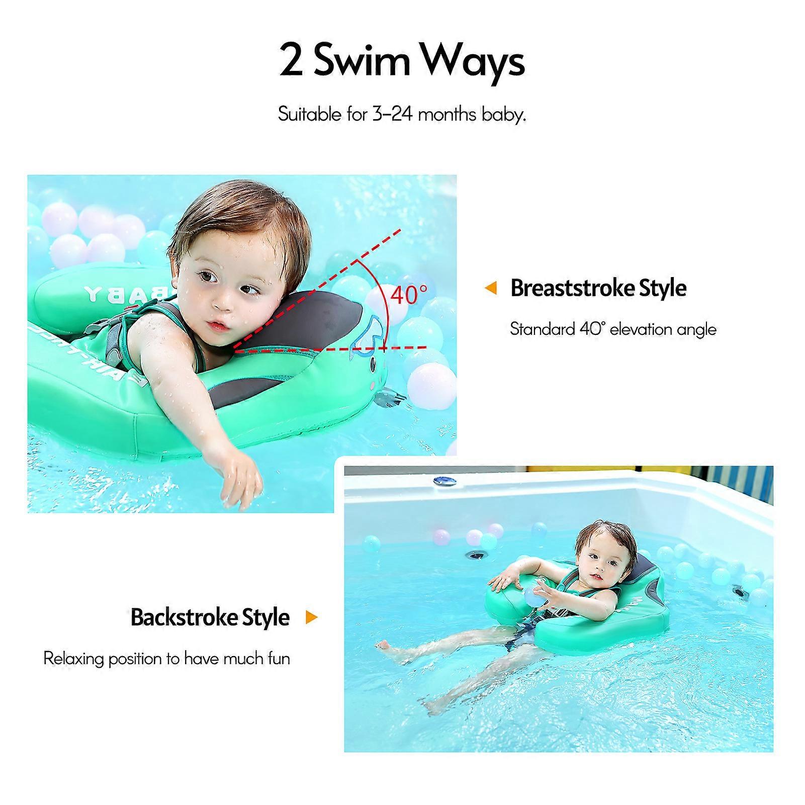 Non-Inflatable Float with Canopy Infant Lying Swimming Ring Pool Swim Trainer for 3-24 Months Baby