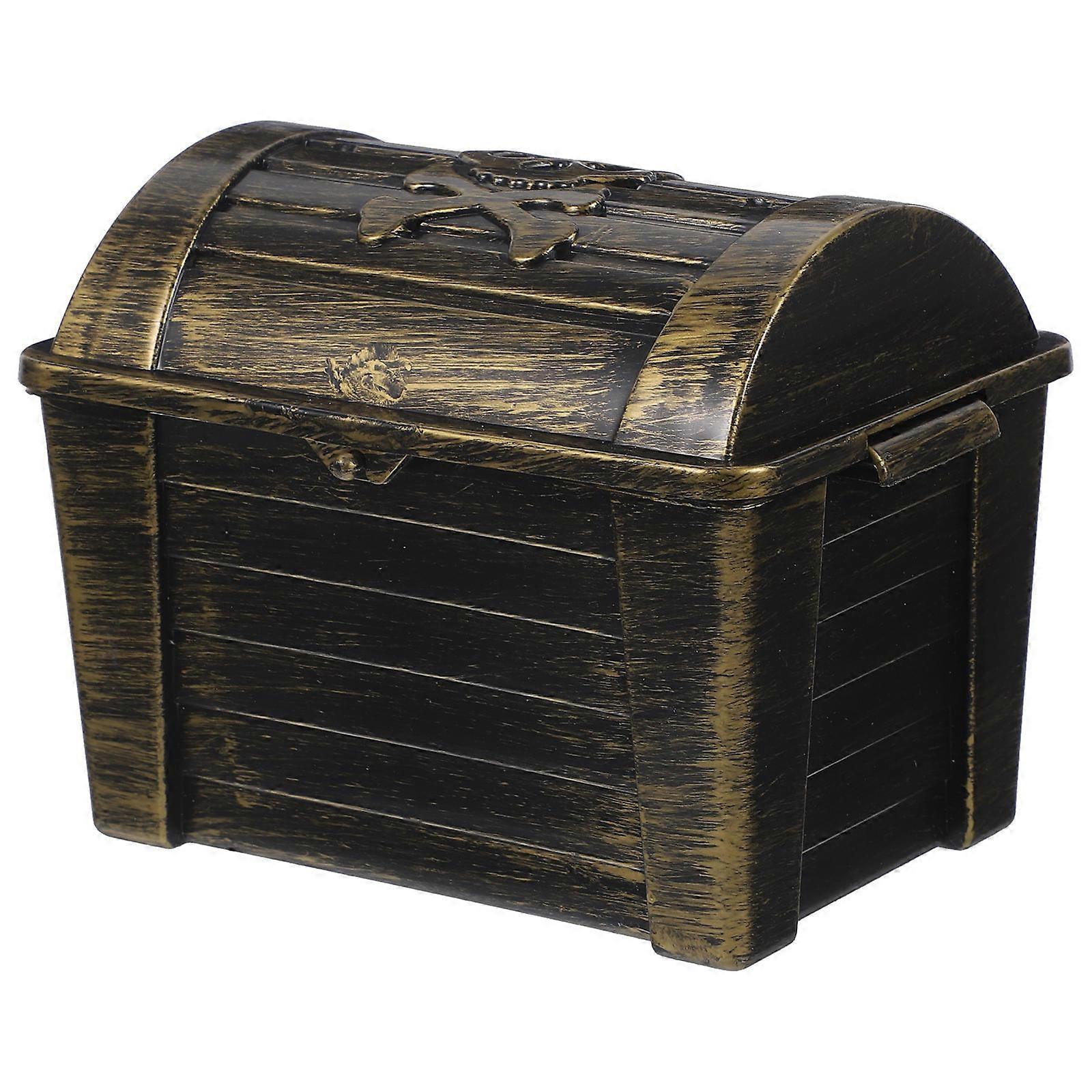 Vintage Trinket Box Pirate Miniature Box Escape Room Prop Children Halloween Party Dark Brown 1Pack