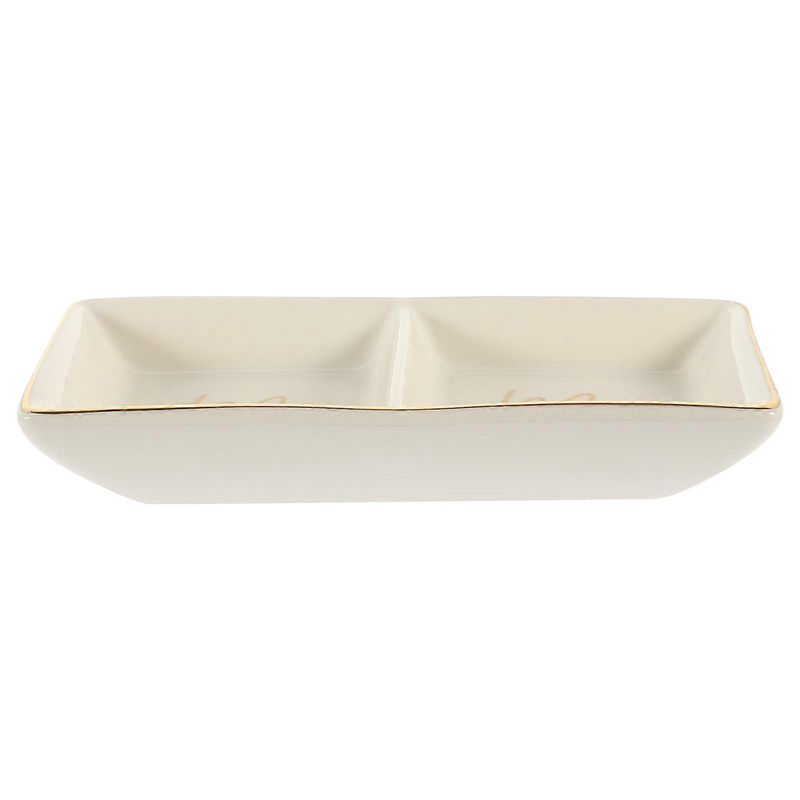 صينية طبق المجوهرات الخزفية شبكات مزدوجة الديكور الأنيق لديكور المنزل 12X6.2X2CM 1 قطعة