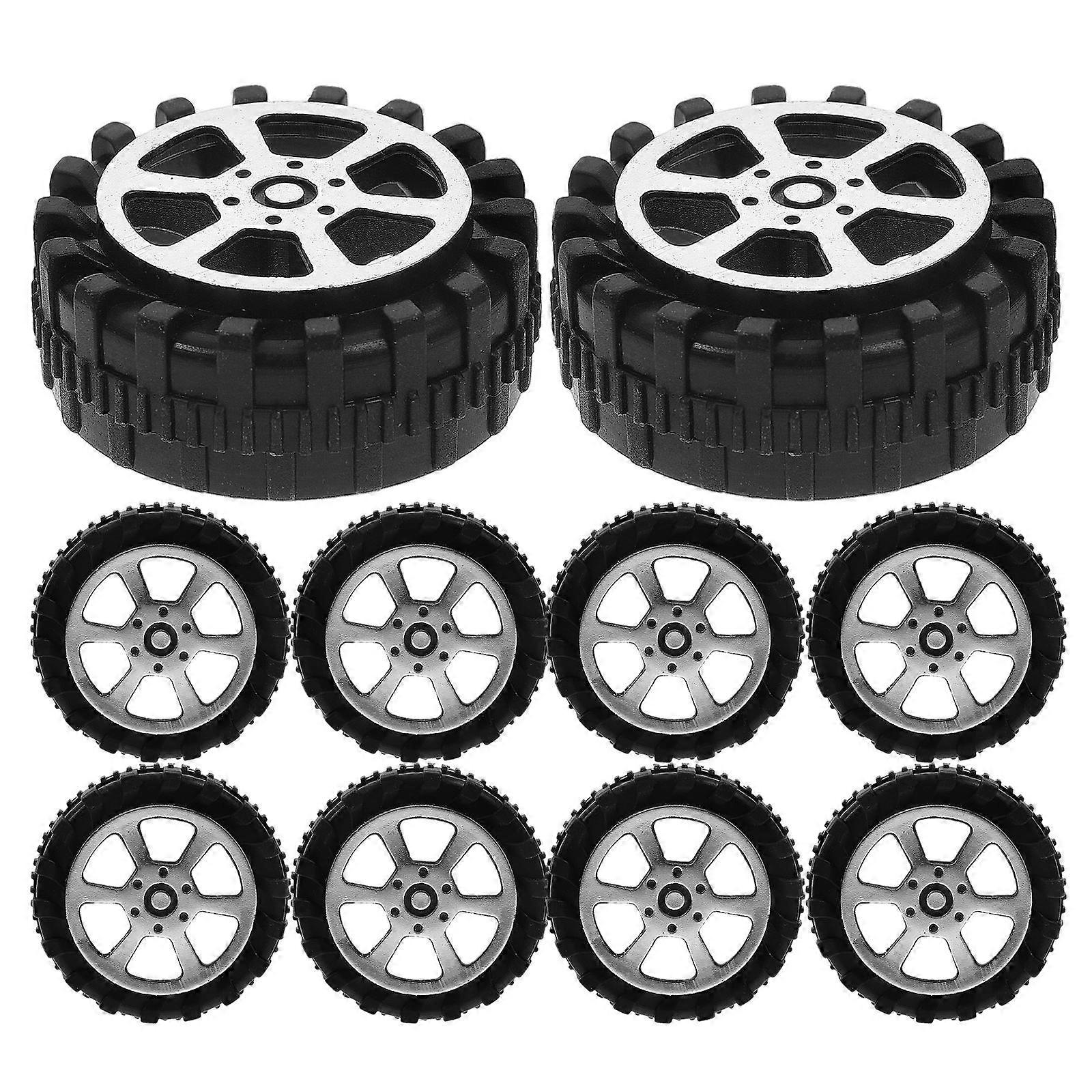 Black Plastic Car Wheels 30 Pcs Craft Accessories for DIY Handmade Projects Compatible with Shafts