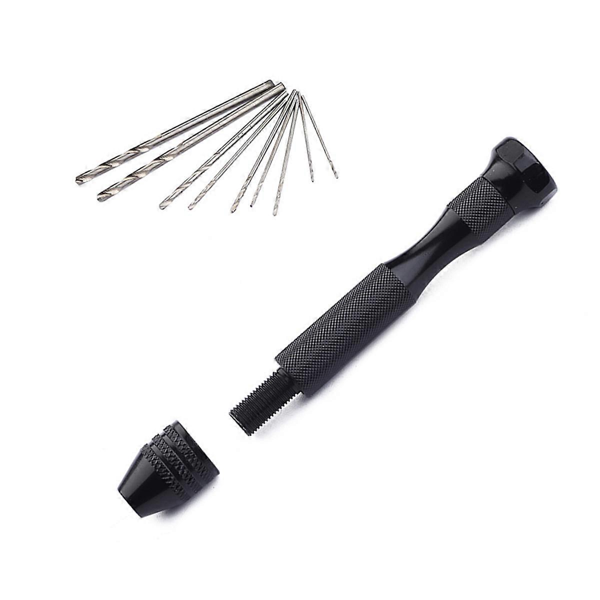 Black Precision Hand Drill with 11-Piece Metal Drill Bits Set for Models and Hobby