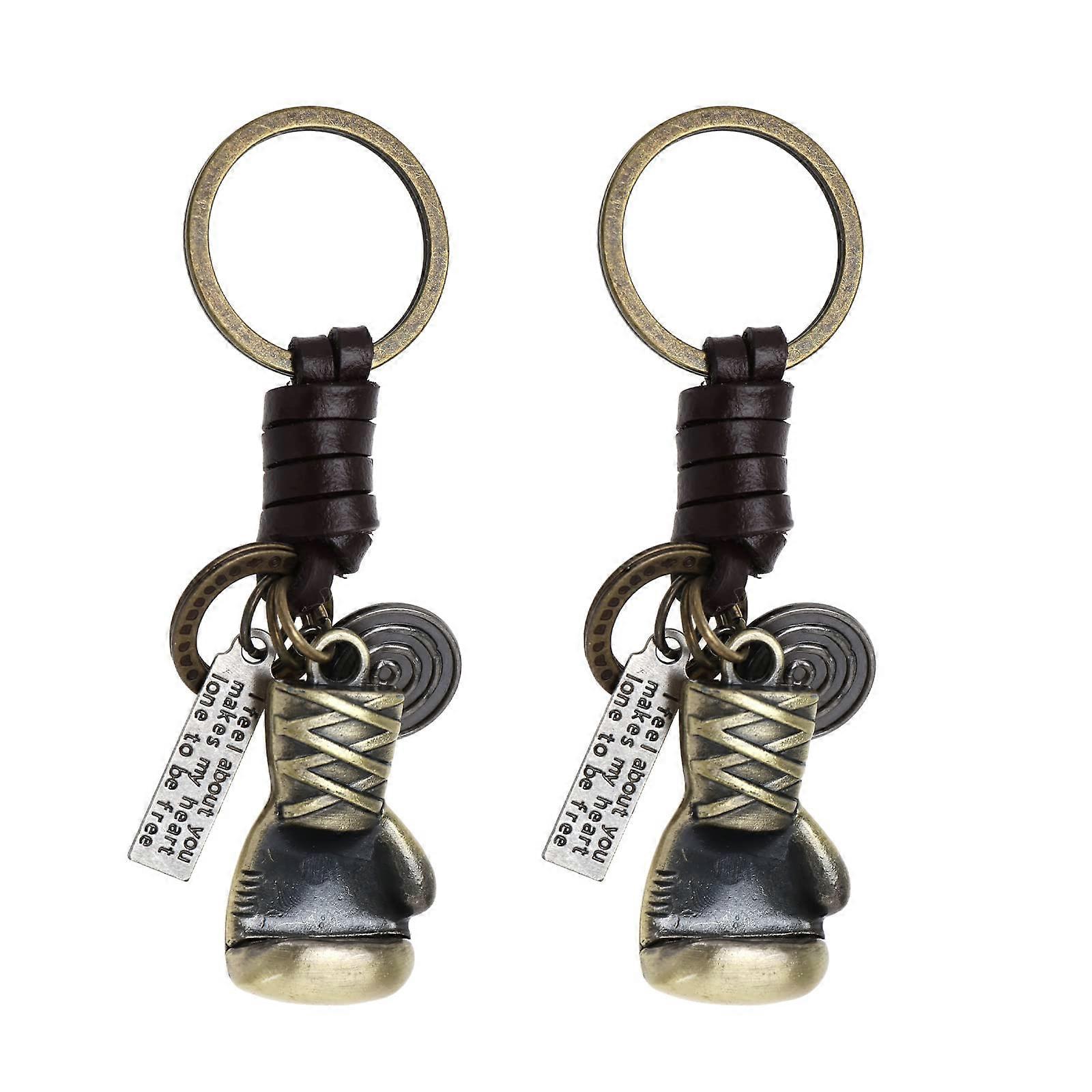 Paquet de 2 Gant de Boxe Porte-clés Vintage Bronze Cuir Sports Porte-clés Accessoires Idées Cadeaux pour Femmes Hommes, bronze