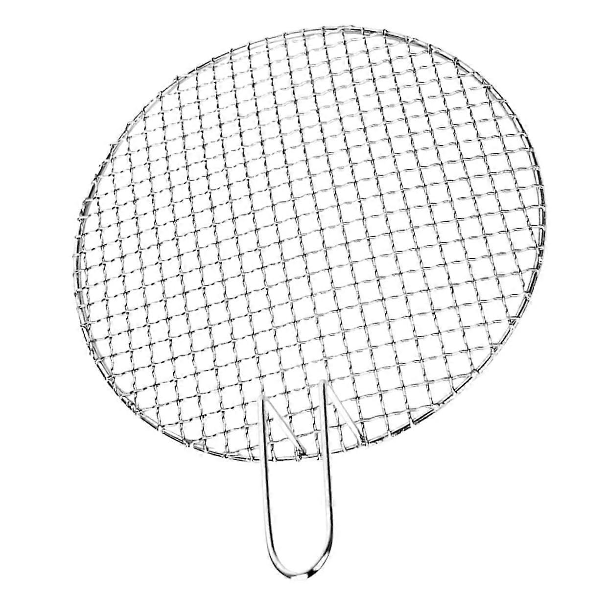 round oven grate, wire mesh for grilling, stainless steel frame, silver