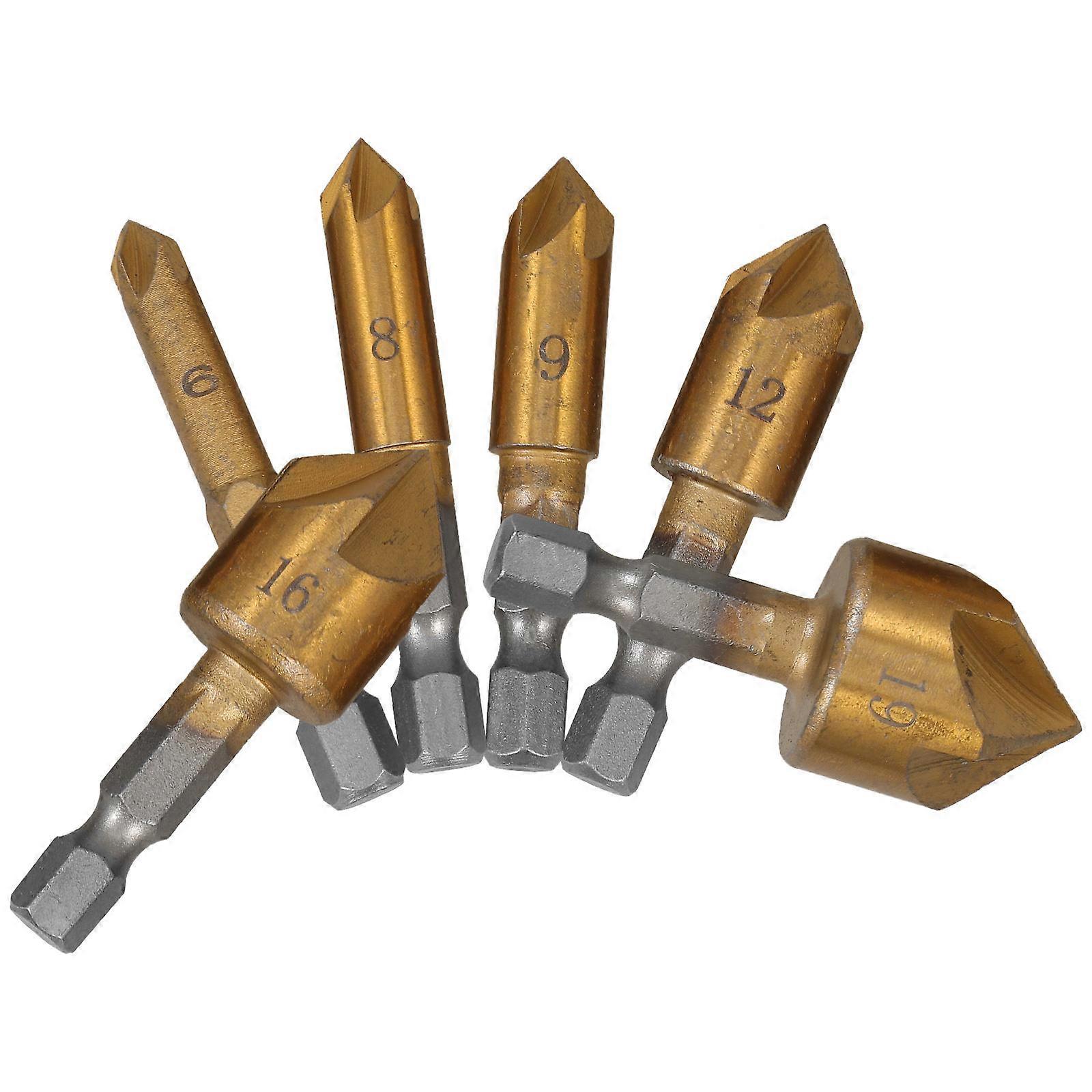Hexagonal Handle Countersink Drill Bit Set Woodworking Metal Working Chamfering Taper Cutting 6pcs Multi 6-19mm