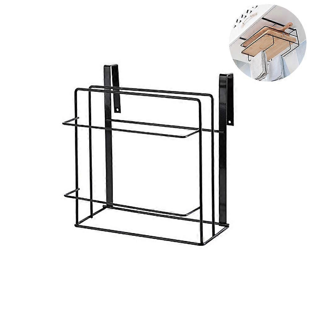 Black Iron Cutting Board Holder with Double Layer for Kitchen Use Hangs Over Cabinet Doors Less Than 2.3cm Thick