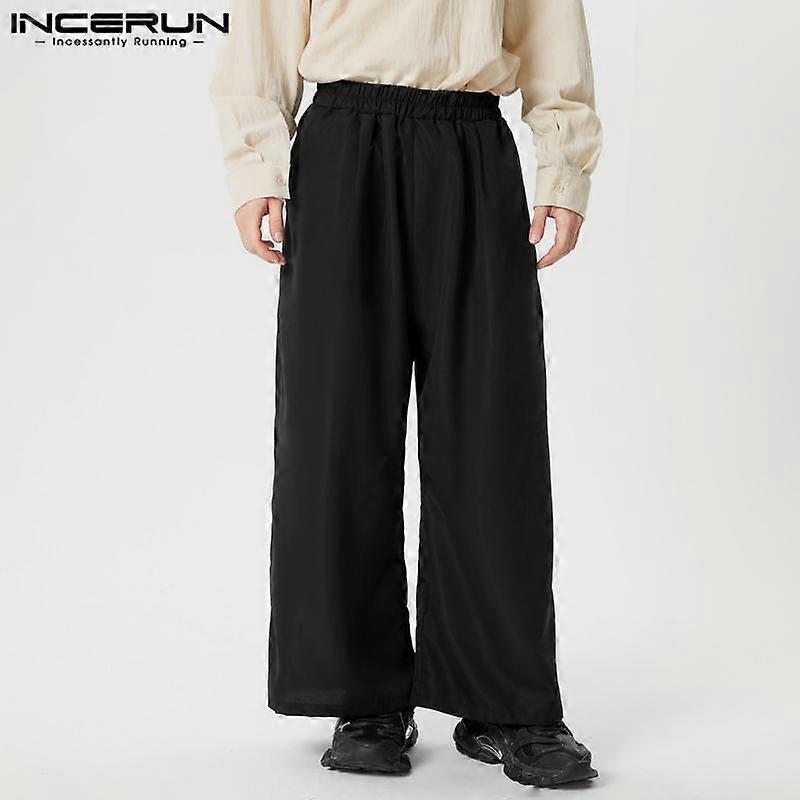 INCERUN Men Elastic Waist Wide Leg Long Trousers Casual Straights Pants
