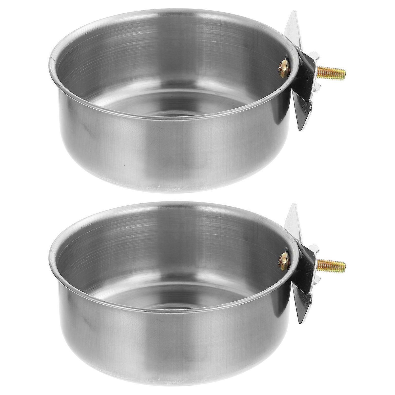 Parrot Feeding Bowl for Pet Use Made of Stainless Steel Easy to Install on Cage 2Pcs Silver