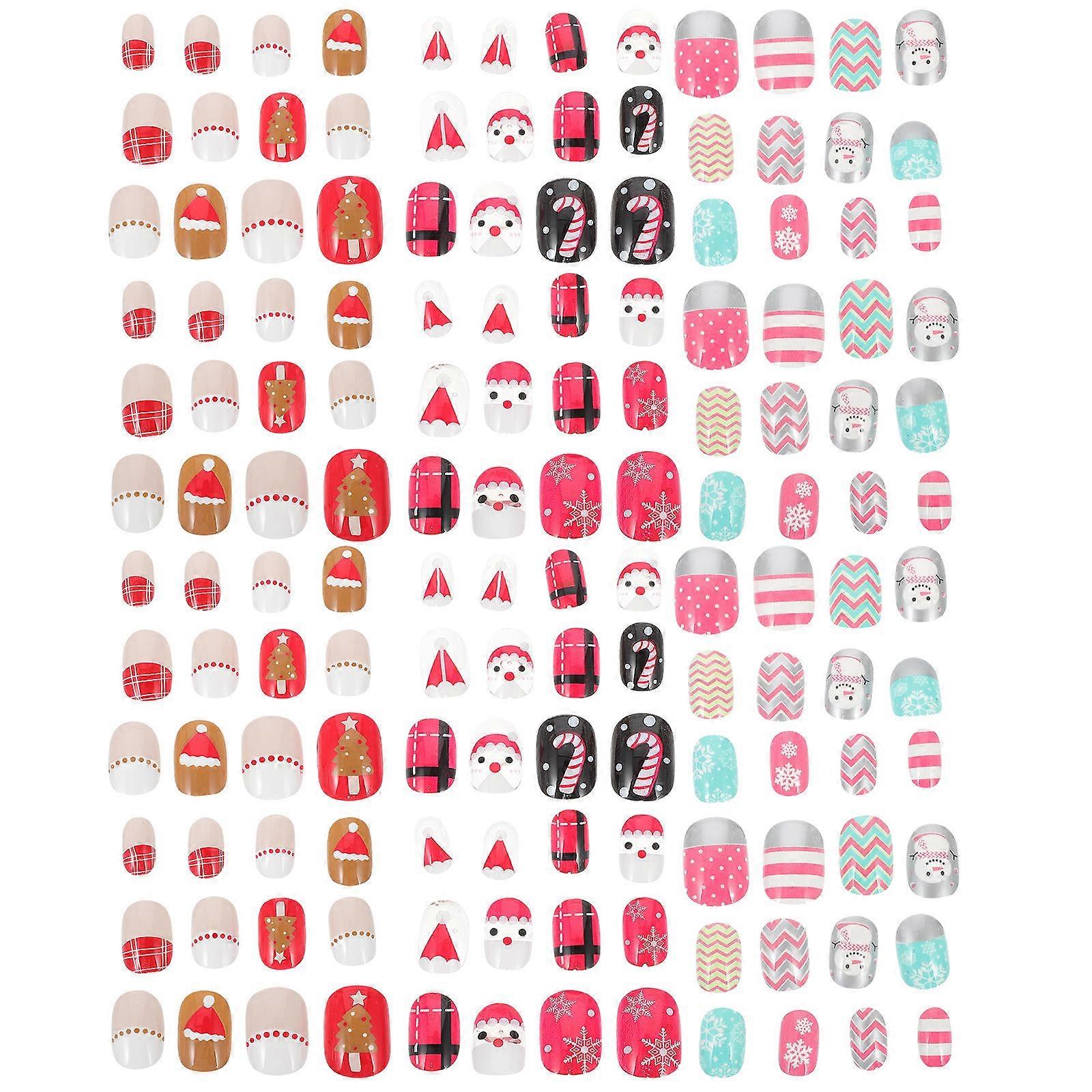 144Pcs Assorted Color Christmas False Nails For DIY Nail Art And Kid Parties