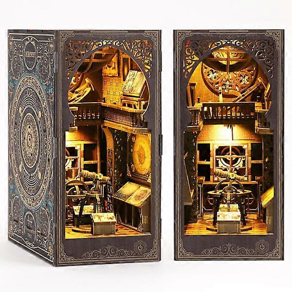 DIYブックコーナーキット、家具とLEDライトを備えたミニチュア木造住宅、天文博物館