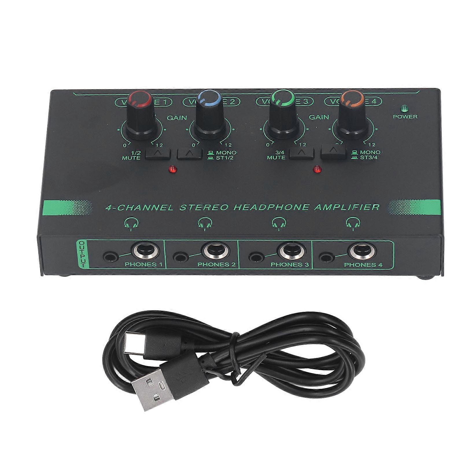 4 Channel Headphone Signal Splitter Mono Stereo Switching Headphone Distribution Amplifier Type C Power Supply