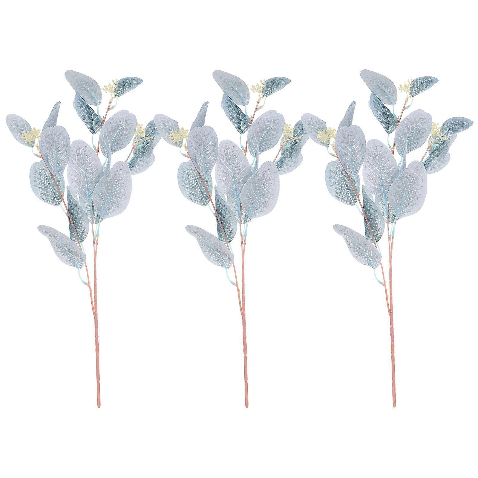 Greenery Fill Artificial Eucalyptus Picks Blue 50.00X13.00X2.00Cm Silk Plastic For Floral Arrangement 3Pcs