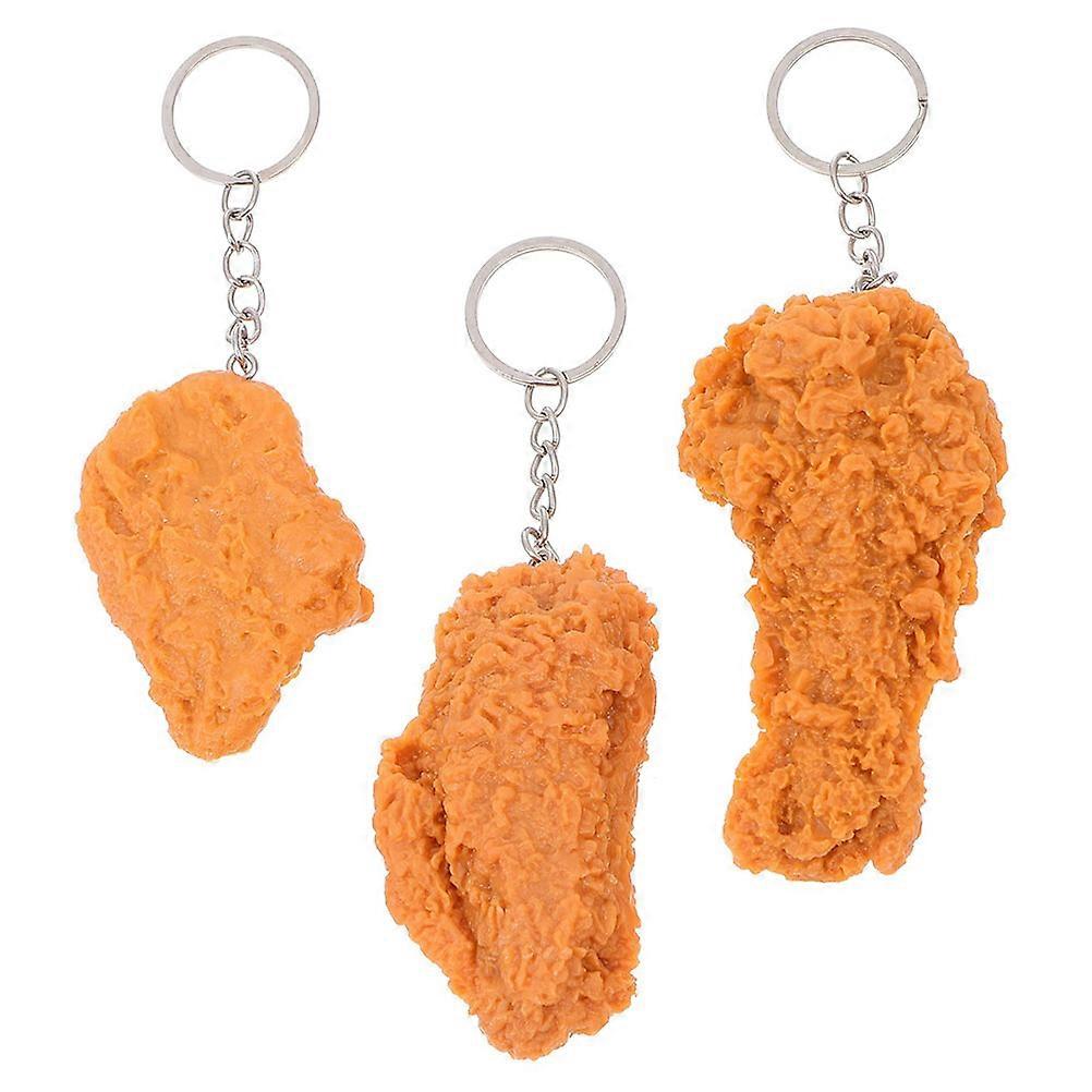 Cute Food Key Chains For Friends Fried Chicken Simulation Food Keyring Daily Use Assorted Color 3Set