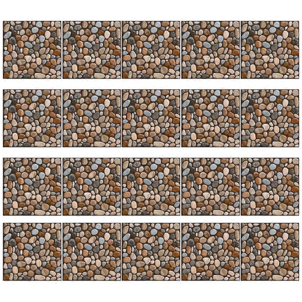 Retro Cobblestone Tile Stickers for Home Decorations Made of PVC Brown 20pcs