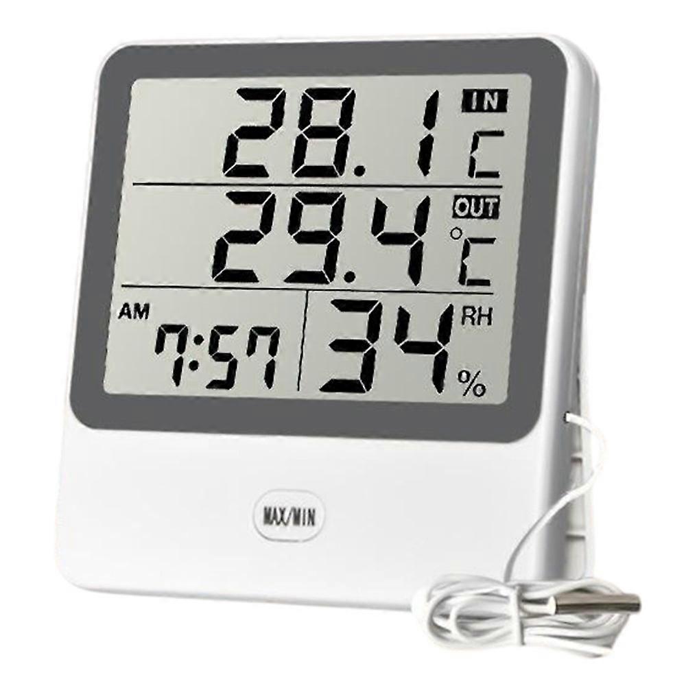 CX-1219 Large Screen High Precision Indoor Outdoor Thermometer Hygrometer Alarm Clock with Waterproof Probe (No Battery)
