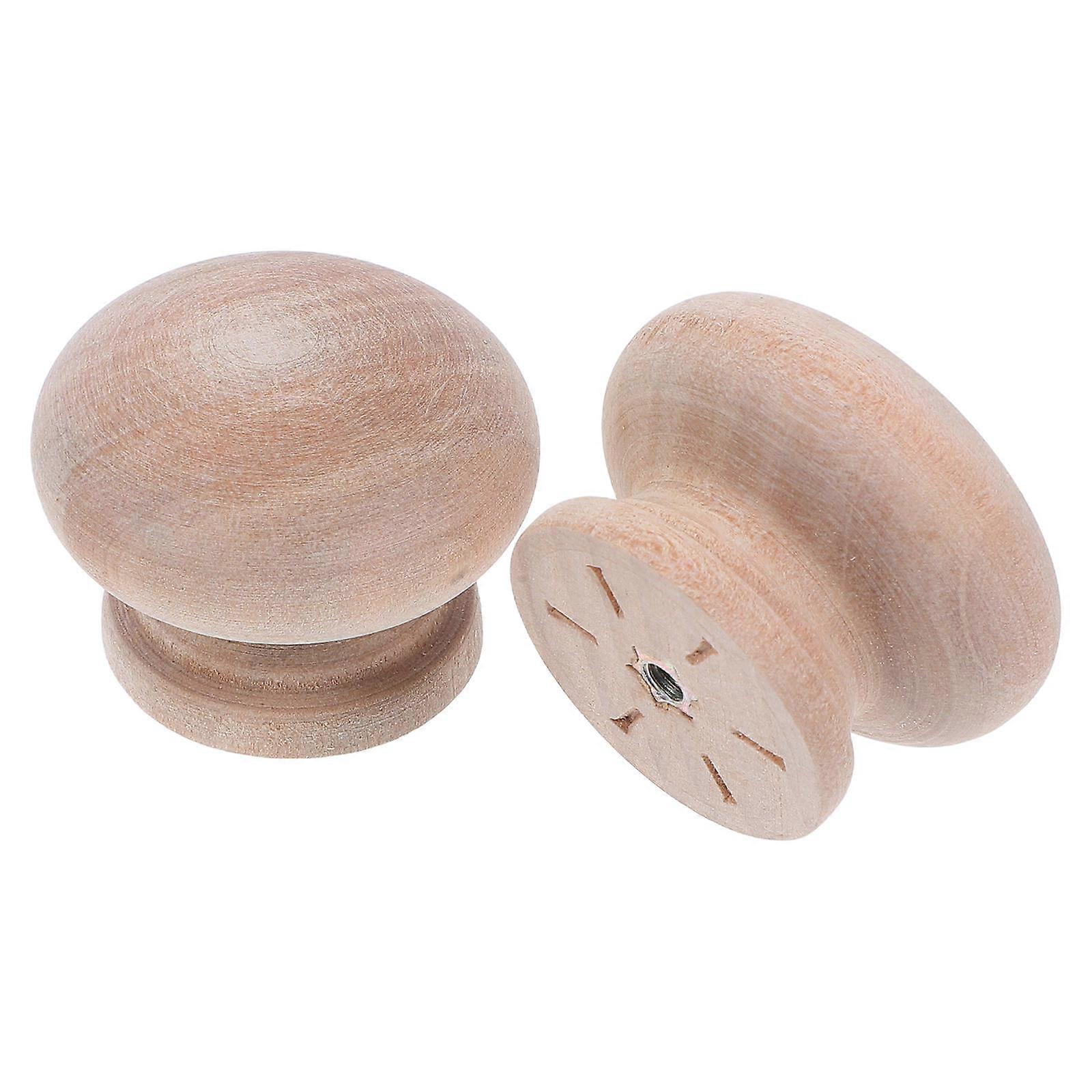Natural Wood Mushroom Drawer Pulls for Home Decor Khaki Color Durable Single Hole Design 2pcs