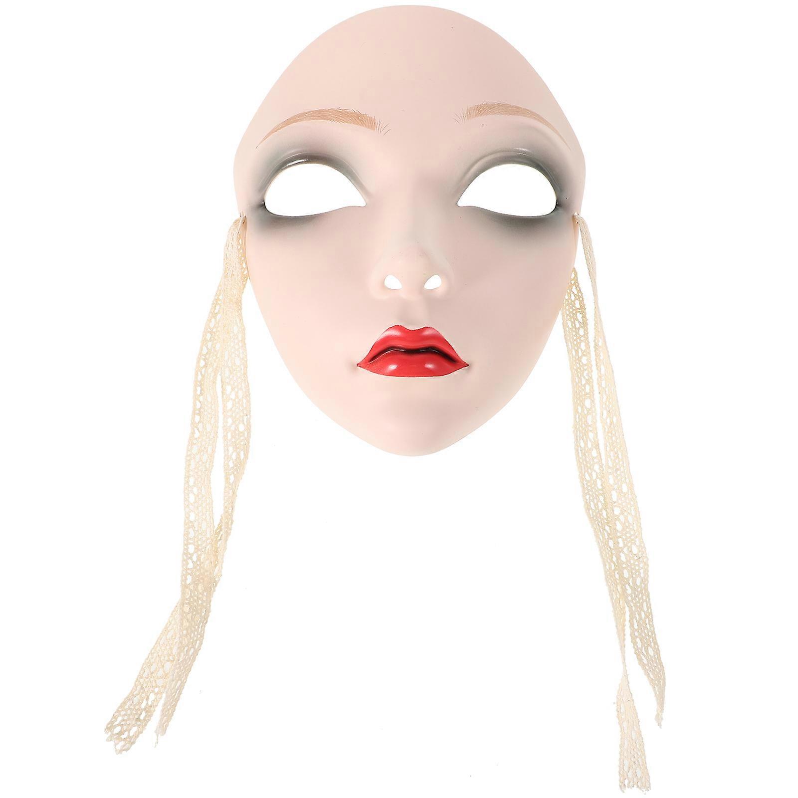 Full Face Japanese Cosplay Mask for Masquerade Parties and Stage Performances in White Plastic