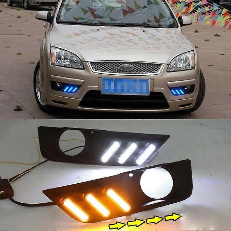 Applicable 1 Set For Ford Focus 2005 2006 LED DRL Daytime Running Lights Daylight Fog Lamp cover with yellow light