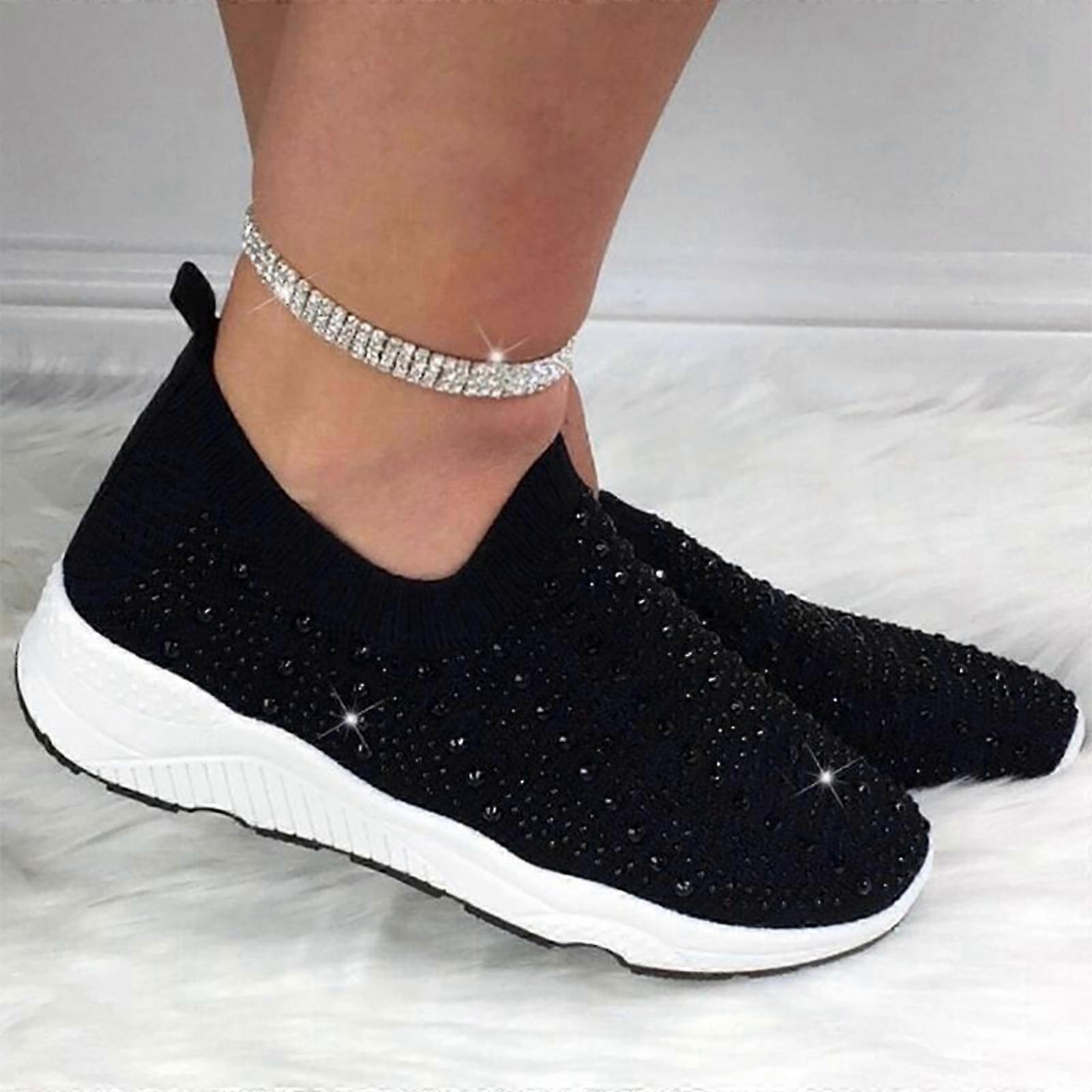 Women's Casual Sneakers Sparkly Bling Slip On Sock Shoes Soft Comfortable Walking