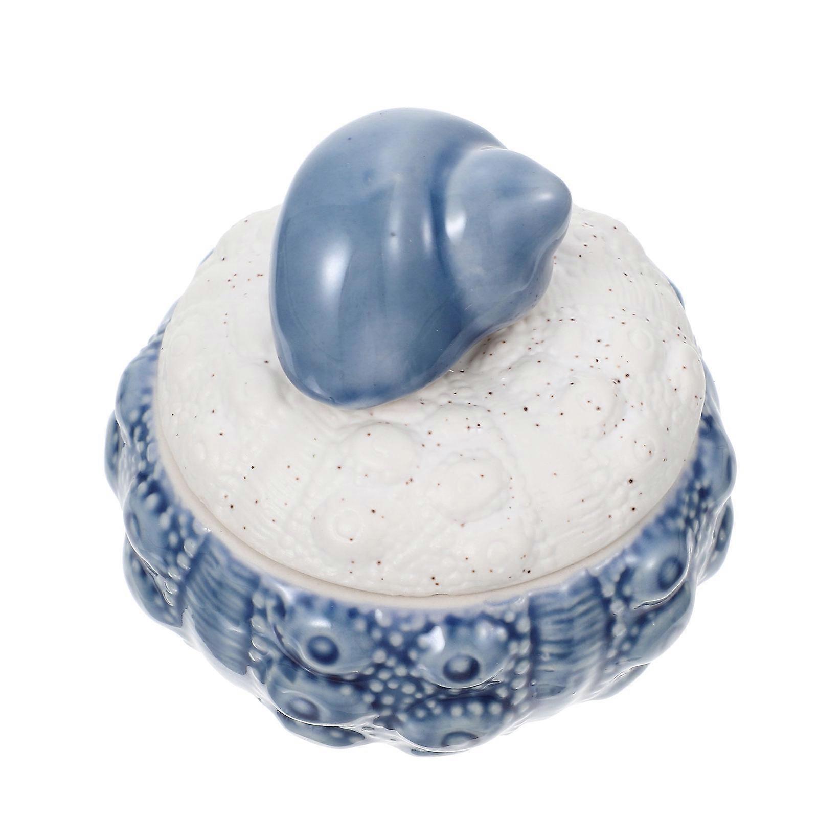 Blue Ceramic Storage Jar with Lid for Tea Leaves and Spices Safe Material 1 Piece