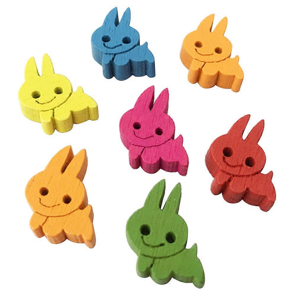 Rabbit Buttons Wooden Round Colorful Buttons for Easter Projects and Craft Making Assorted Color for Diy Sewing 100Pcs