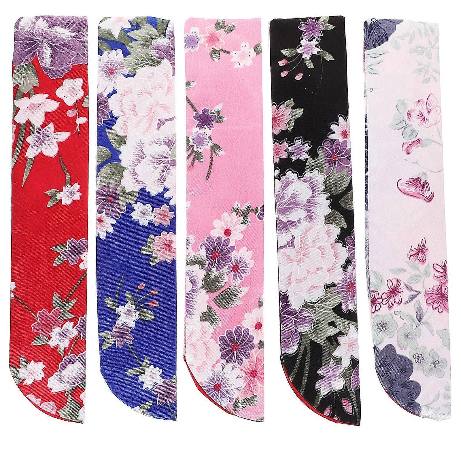 5pcs Japanese Hand Fan Carrier Bag, Durable Retro Fan Holder with Floral Design for Jewelry Storage and Special Occasions, Red Black White