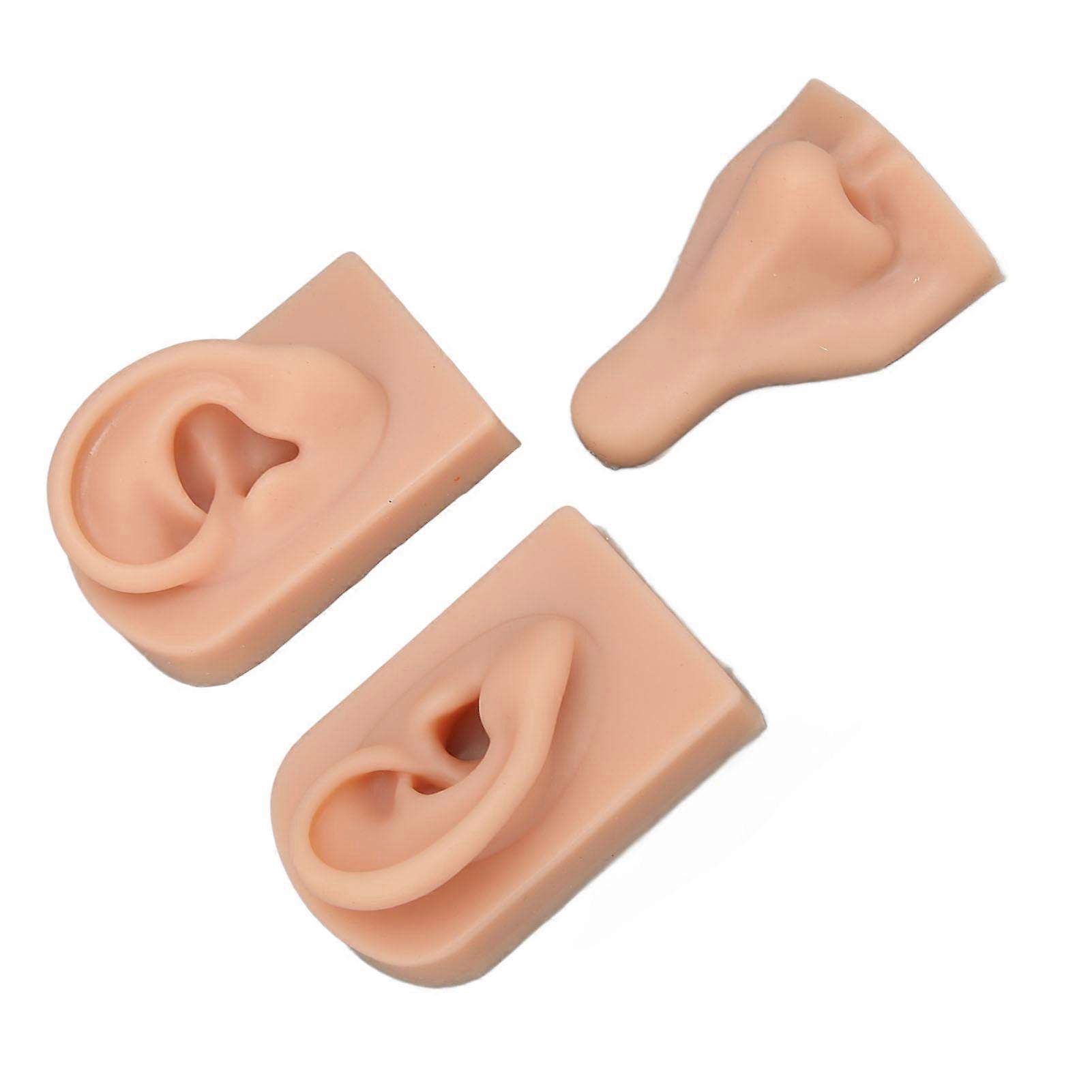 Silicone Piercing Practice Model Simulation Soft Flexible Nose Ears Model for Display Teaching Medium Skin Color 