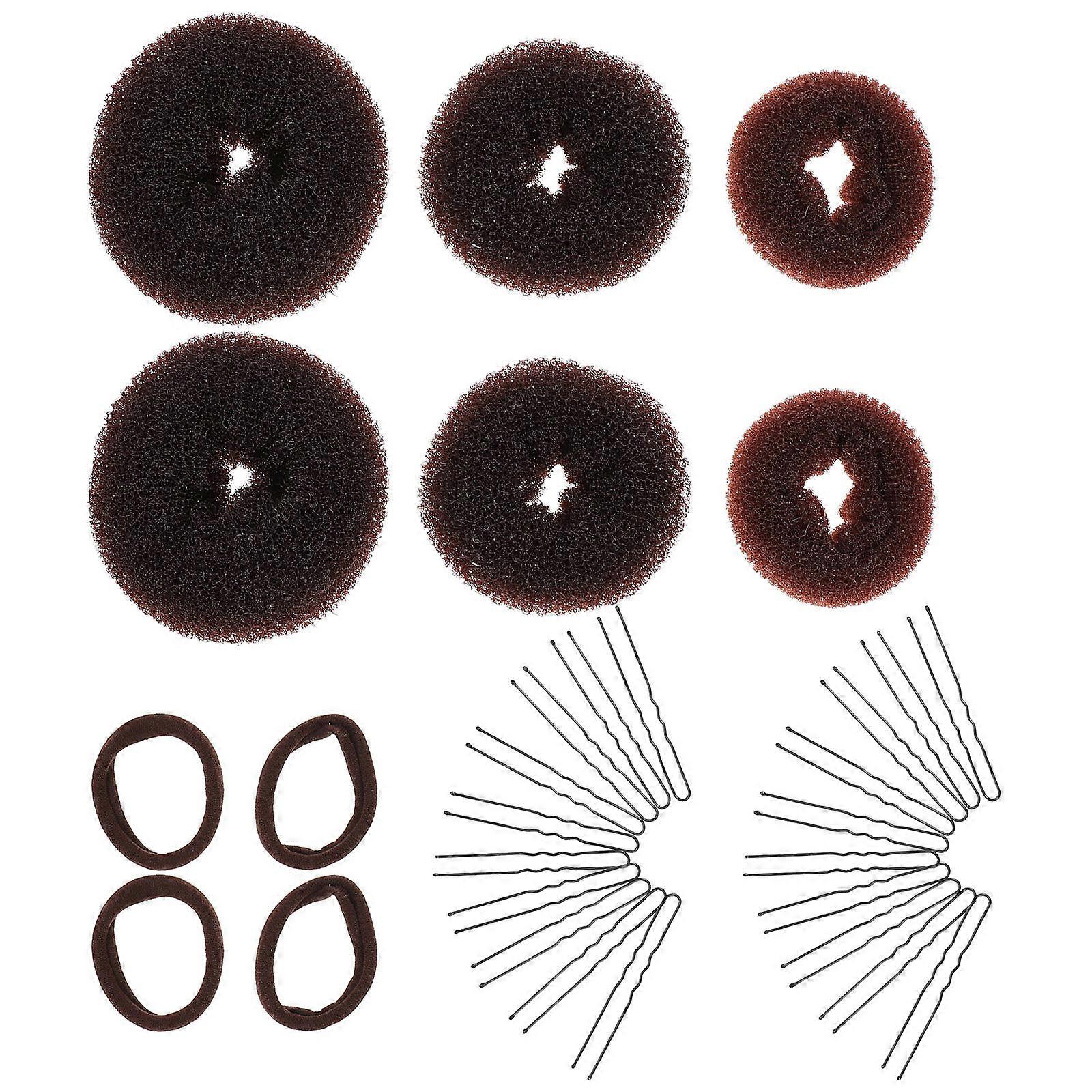 U Shaped Hair Styling Kits 2 Sets Hair Bun Makers For Volume Addition In Coffee Plastic Resin