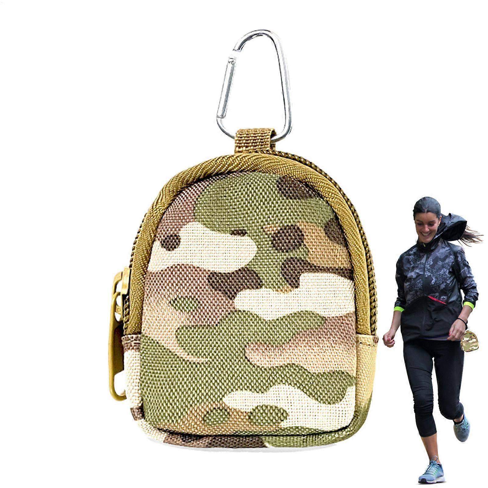 Tiny Bag for Backpack - 8cm Camouflage Zip Wallet Keychain for Keys, Coins, and Headphones, Cute Small Accessory