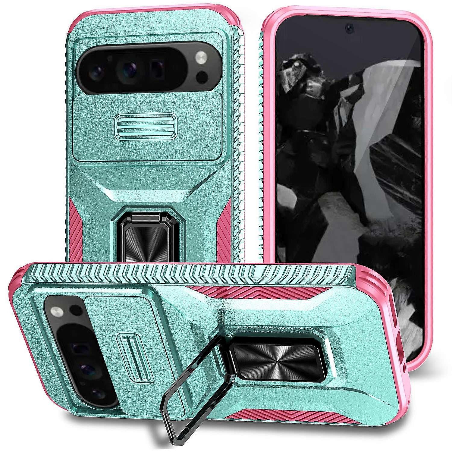 For Google Pixel 9 Pro XL Case TPU+PC Ring Kickstand Phone Cover with Lens Guard
