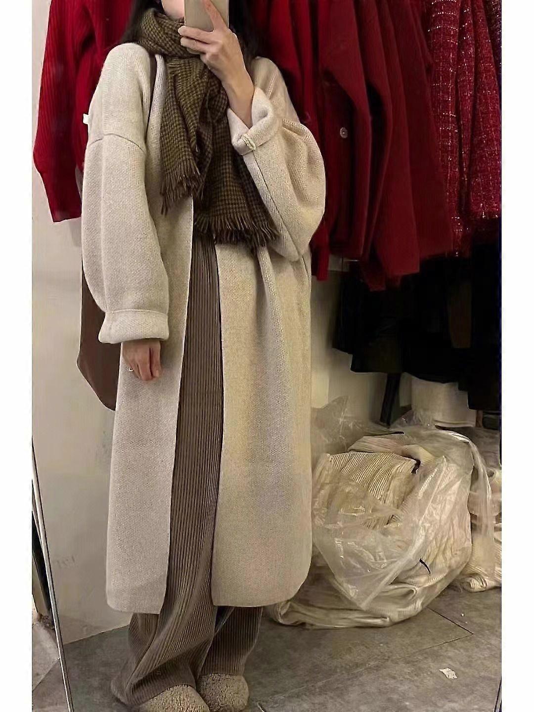Korean Style Loose Thick Double-Sided Knitted Cardigan Coat Women's Autumn And Winter Plus Size Lazy Sweater Coat