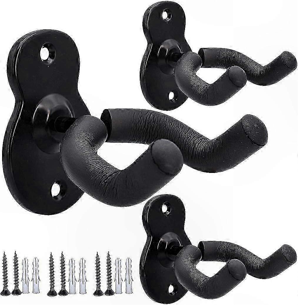 Black Metal 3-Piece Guitar Wall Mount Hook for Acoustic, Bass, Mandolin