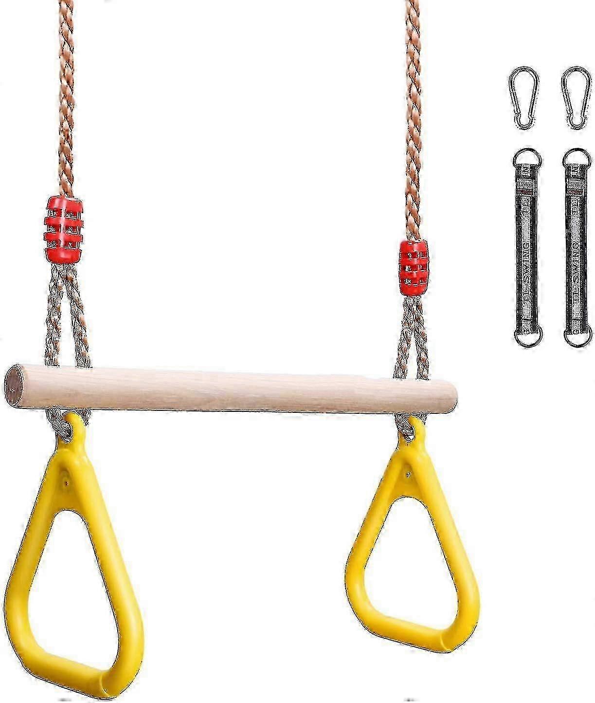 Trapezoidal Multi-Function Swing Set for Children - Wooden Play Gym with Gymnastic Rings for Outdoor Fun and Physical Activity
