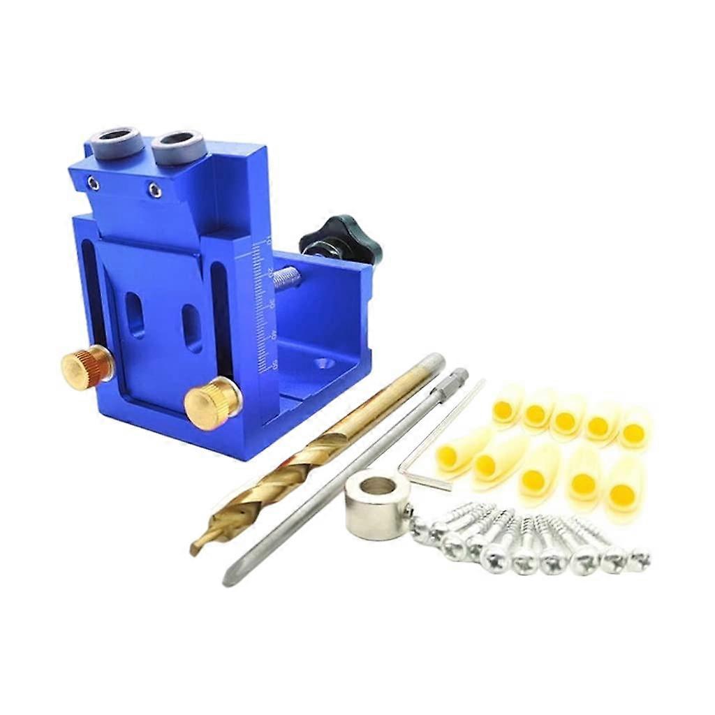 Adjustable Woodworking Locator Slant Hole Pocket Hole Jig Carpenter Saw Step Drill Carpenter Screw Set Tool for Bed Desk Sofa Blue 1 Drill