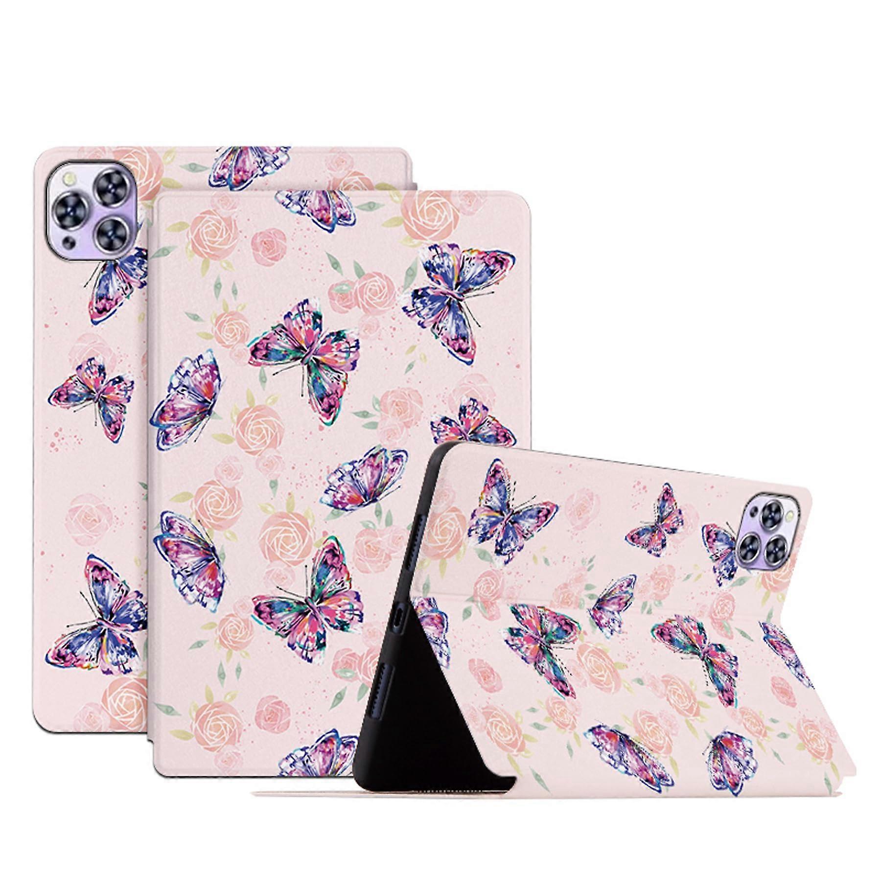 Case for TCL Tab 10L Gen 2 10.1 Inch Model 8492A PU Leather Butterfly Floral Flip Stand Cover with Auto Sleep Function