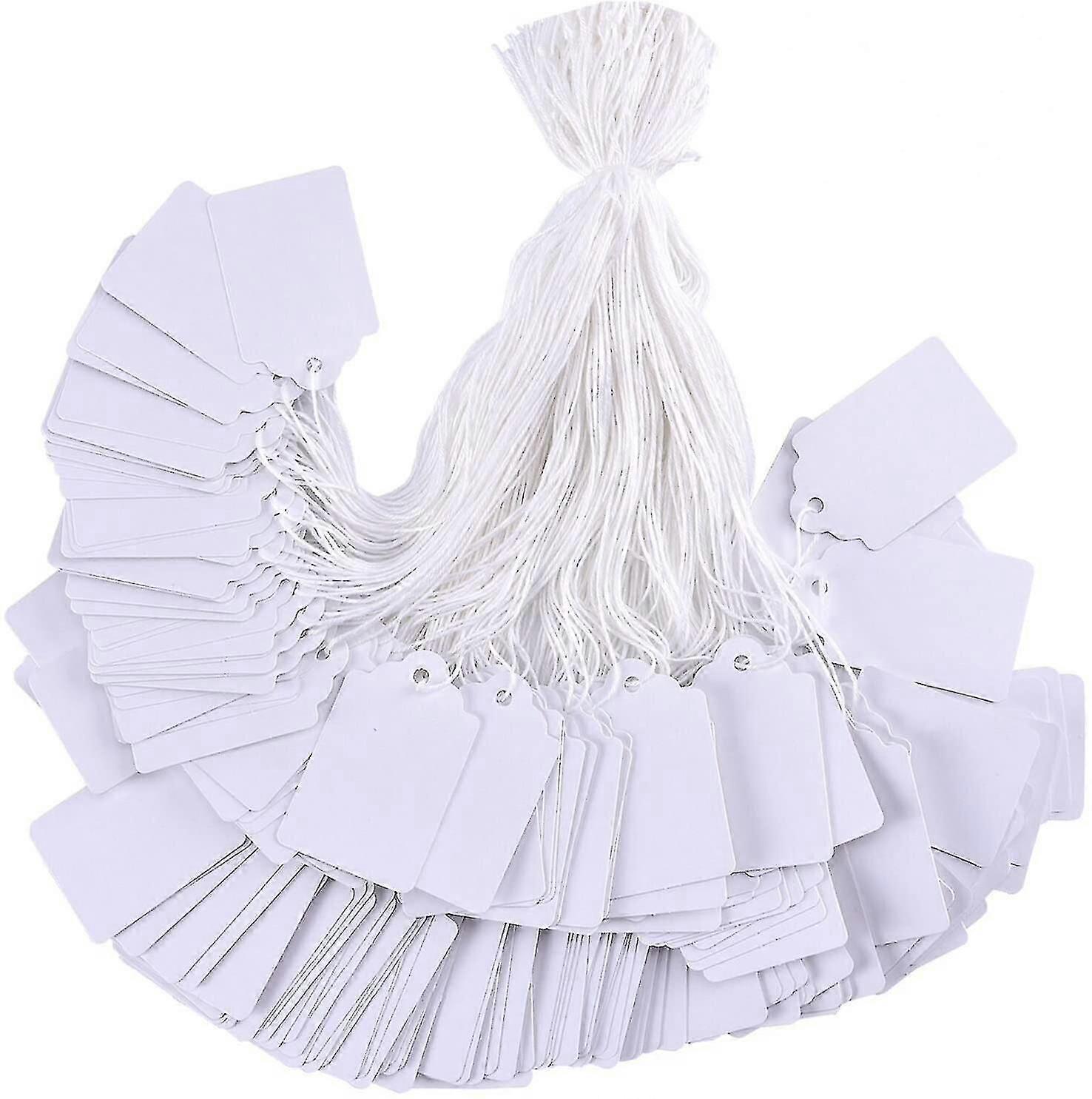 Price Tags With String Attached, White Smooth Surface, 100pcs